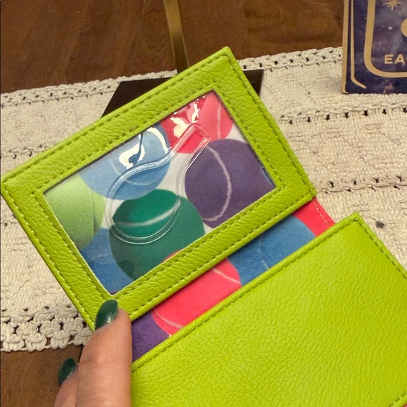 Betsy Johnson Tennis Court Green & Lime Small Wallet with Racket Accents - Picture 6 of 8